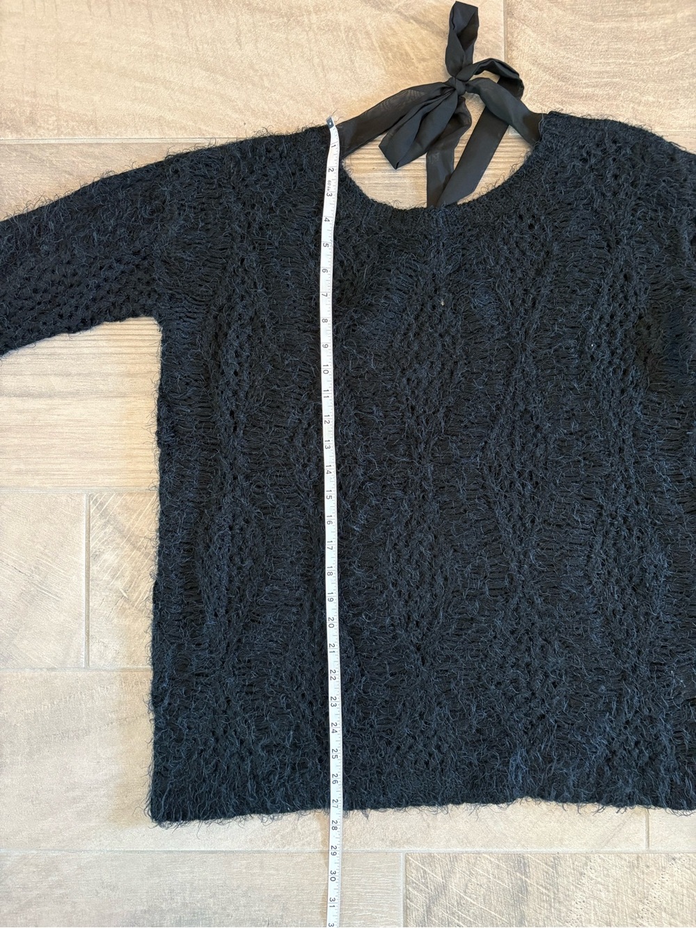 PinkBlush Maternity Black Textured Fuzzy Knit Sweater Top - Tie Back - Size S/M - Picture 7 of 8